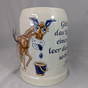 Vtg Beer Tankard Mug 60s German Festival Gerzit Die Rosskur Steingut Bierkrug